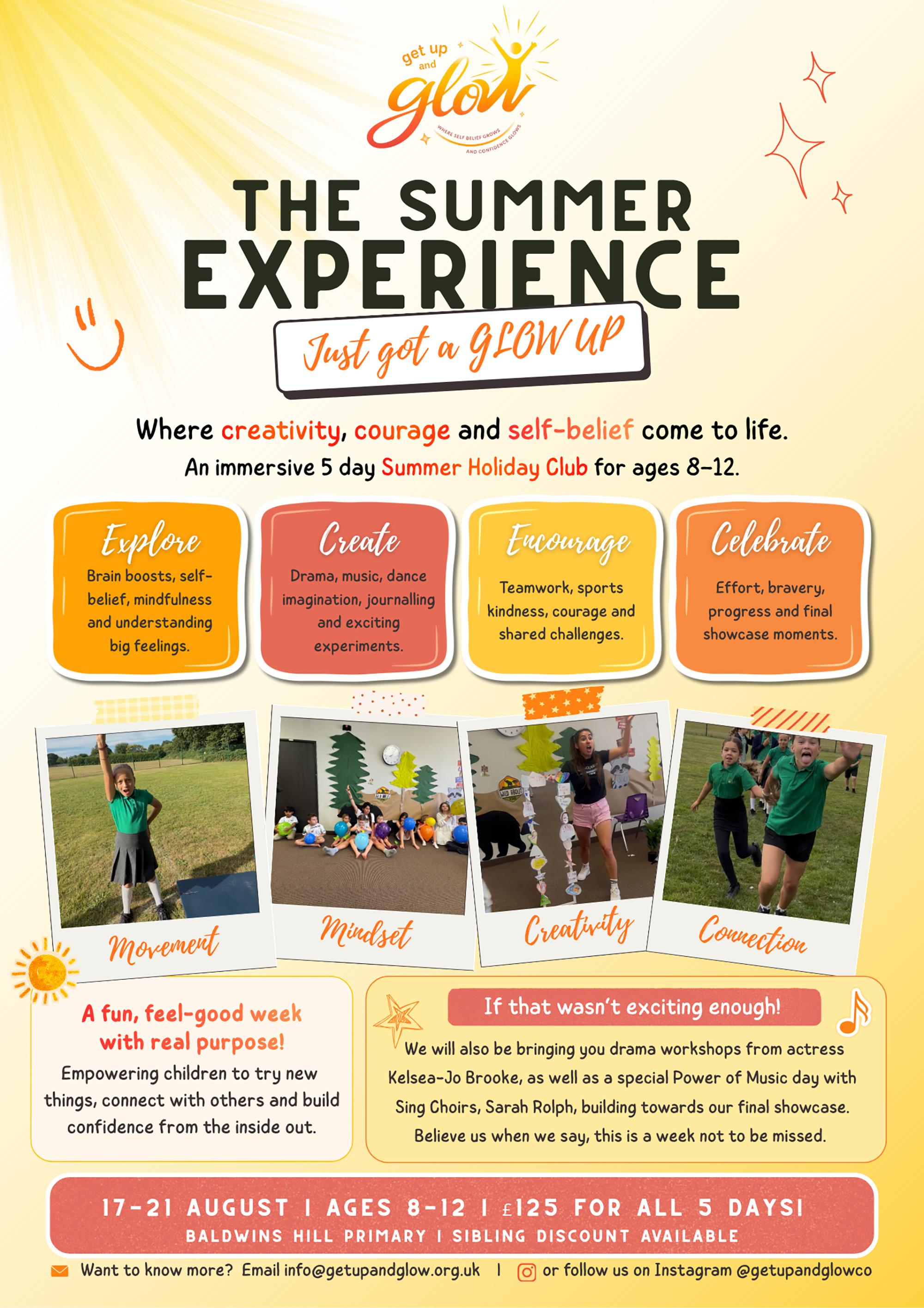 Summer Experience Get up and glow flyer